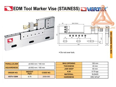 Chi tiết Ê tô máy EDM mã VSTV-150W hãng Vertex